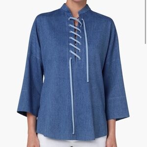 Akris punto lace-up denim shirt